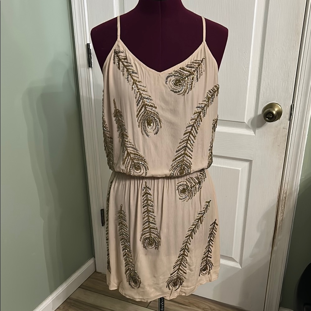 Boyod Elegant Cream Dress with Gold Embellishments.